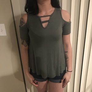 Olivey green cut out shirt!